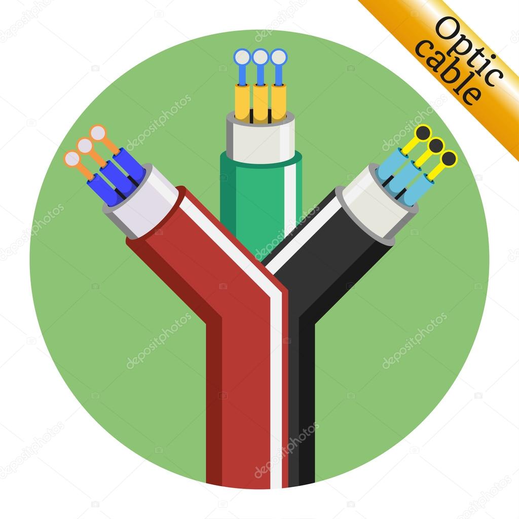 Three optic cable icons on green background. Vector illustration