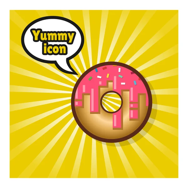Donut icono con esmalte rosa — Vector de stock