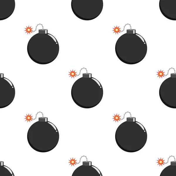 丸い爆弾シームレスなパターン ベクトルイラスト 爆発の危険性 白い背景の黒のシンボル — ストックベクタ