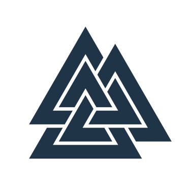Birleşmiş üçgenler. Valknut. Vektör çizimi. Düz simge. Logo, dövme, tılsım. Esrarengiz, okült, kutsal geometri.