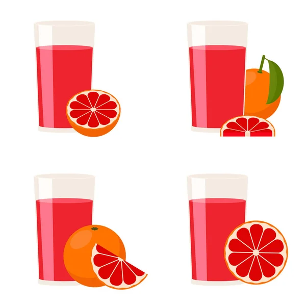 Grapefruitsap Iconen Zijn Ingesteld Drink Met Grapefruitsmaak Een Glazen Bekerglas — Stockvector