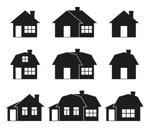 House Icon Black Silhouette White Background Building Door Window Chimney — Stock Vector