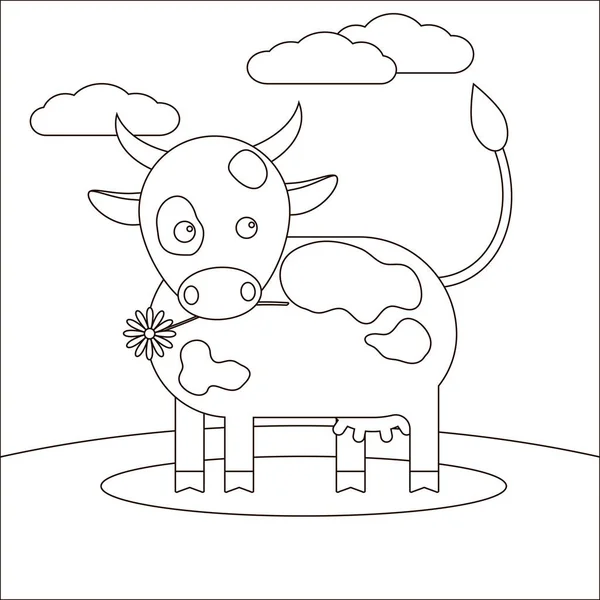 Dierlijke Koe Kleurboek Voor Kinderen Koe Grazen Het Veld Houdt — Stockvector