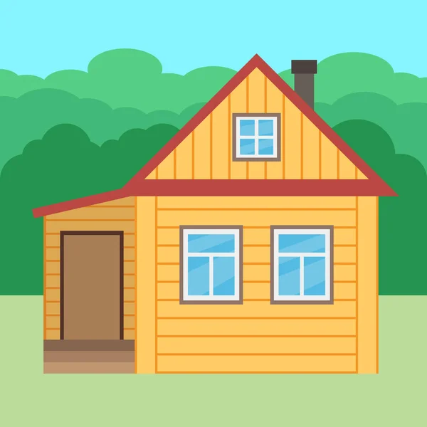 Wooden House Background Nature Summer Cottage Village Vector Illustration Concept — Stock Vector