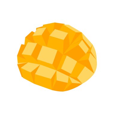Beyaz arka planda mango. Vektör çizimi. Yarım meyveyi küp küp doğra.