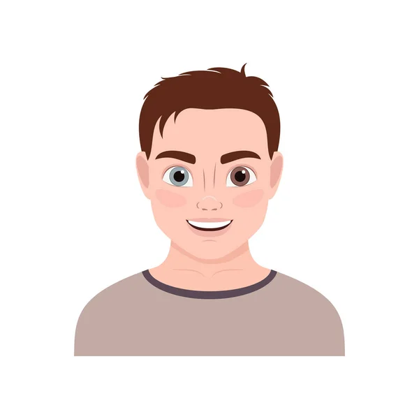 Portrait Avatar Jeune Homme Souriant Aux Yeux Différentes Couleurs Illustration — Image vectorielle