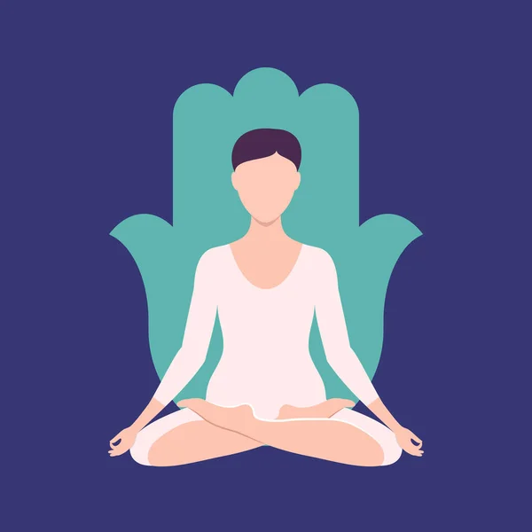 Mujer Delgada Sienta Posición Loto Vector Ilustración Plana Yoga Meditación — Vector de stock