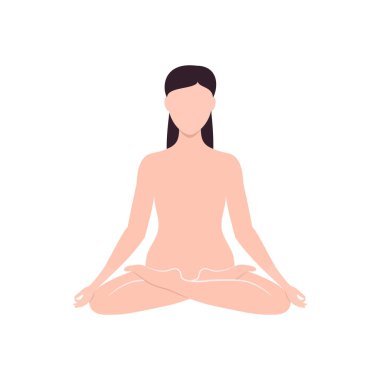İnce kadın lotus pozisyonunda oturuyor. Yoga, meditasyon. vektör düz illüstrasyon.
