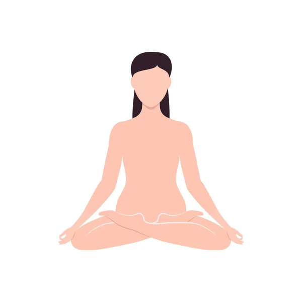 Mujer Delgada Sienta Posición Loto Yoga Meditación Vector Ilustración Plana — Vector de stock