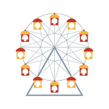 Dönme dolap, büyük tekerlek. Beyaz arkaplanda renkli bir simge. Vektör çizimi. Cazibe, atlı karınca.