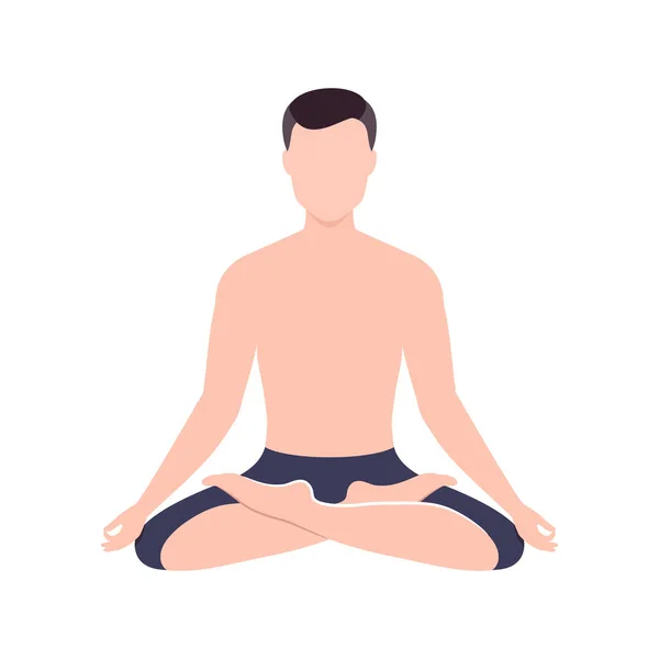 Hombre Sienta Posición Loto Yoga Meditación Vector Ilustración Plana — Vector de stock