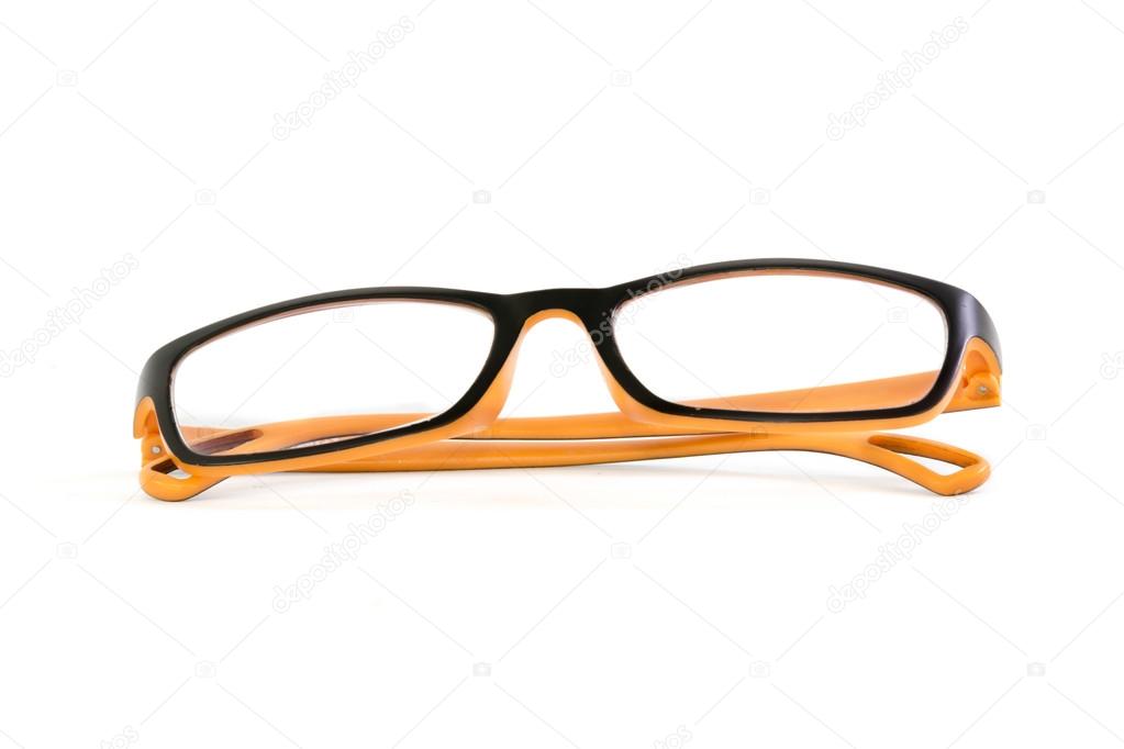Orange-black glasses on white background