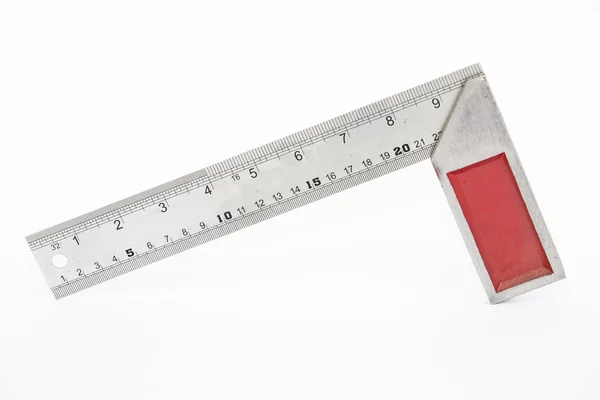 Iron ruler with angle bar, set square, isolated on a white backg — Stock Photo, Image