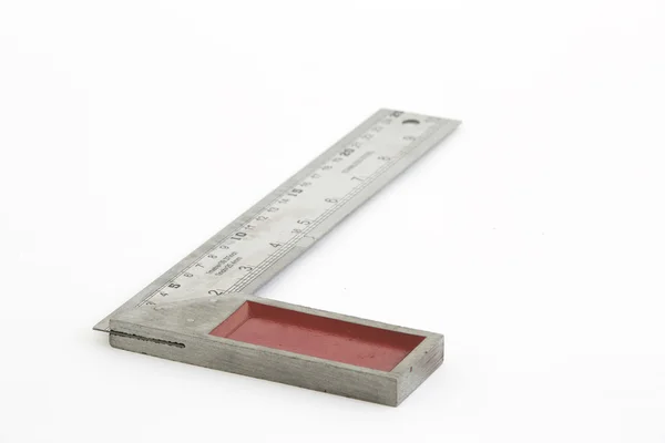 Iron ruler with angle bar, set square, isolated on a white backg — Stock Photo, Image