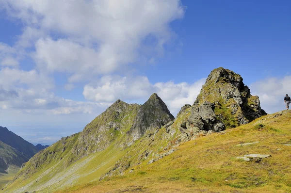 Randonnée pédestre mon crête alpine contre ciel bleu — Photo