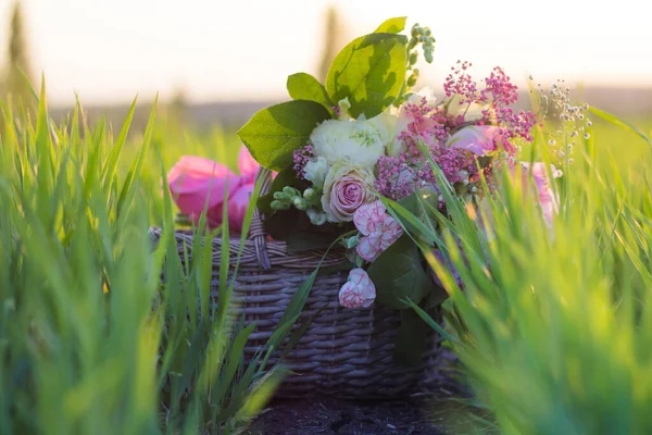 Spring Bouquet Grass Spring Flowers — Stock Photo, Image