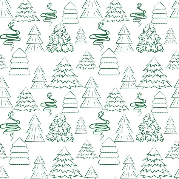 Seamless Background Different Christmas Trees Vector New Year Contour Fir — Stock Vector