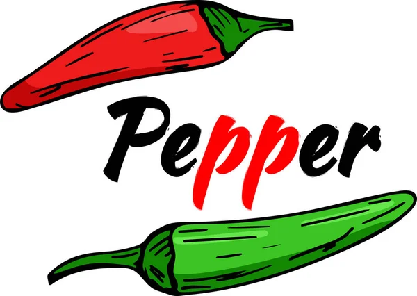 Red and green peppers, vector. Illustration with lettering. — Stock Vector
