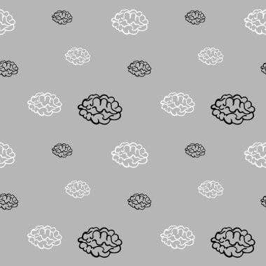 Beynin gri arka plandaki beyaz ve siyah çizimleri. Vektör.