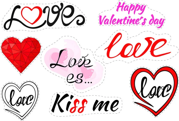 Pegatinas del Día de San Valentín. Pegatinas vectoriales con corazones y amor — Vector de stock