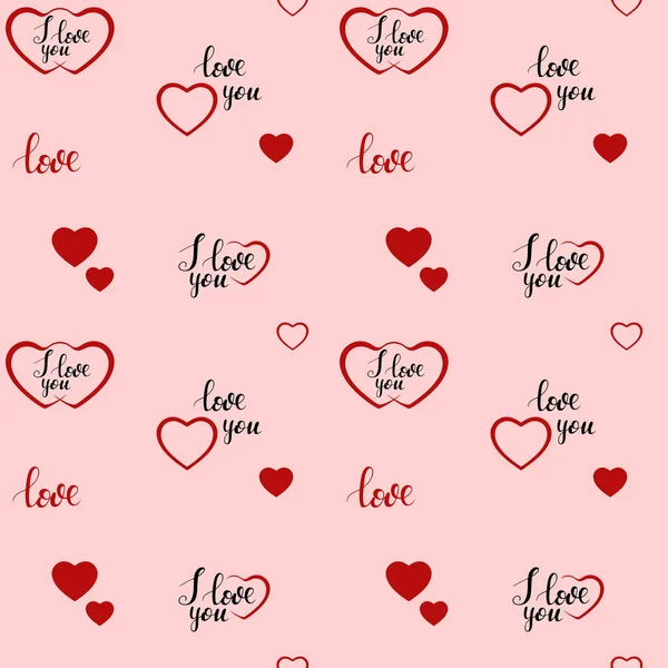 Nahtlos wiederholendes Muster für den Valentinstag. Herzen und Briefe Ich liebe dich. — Stockvektor