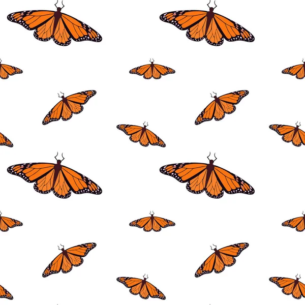 Płynny powtarzający się wzór z motylami. Tło z motyli o różnej wielkości do projektowania. — Wektor stockowy