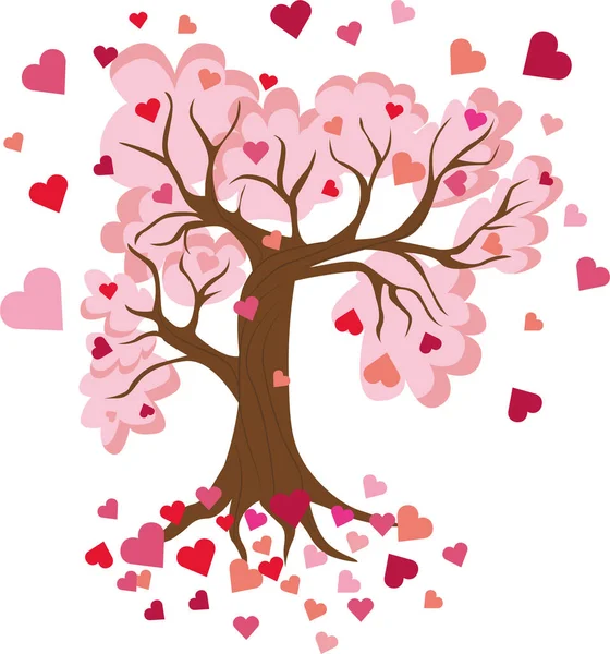 ต้นไม้ที่มีหัวใจสีชมพูและสีแดง แยกวัตถุที่แก้ไขได้ สัญลักษณ์แห่งความรักและความโรแมนติก . — ภาพเวกเตอร์สต็อก