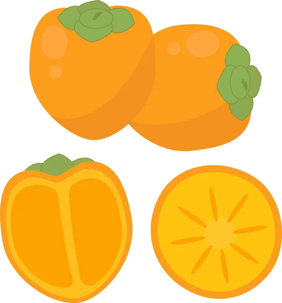 Ensemble de différents coins de kaki. Vecteur fruits orange vif dans différentes positions sur un fond blanc. — Image vectorielle