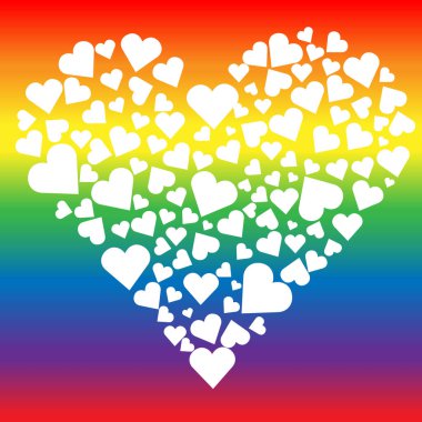 Vektör, lgbt Heart. Gökkuşaklı kalpler. İzole nesne, düz çizim. Amblem, eşcinselliğin sembolü..