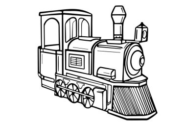 Buharlı lokomotif çizimi. El çizimi vektör çizimi. Beyaz arka planda siyah tren.