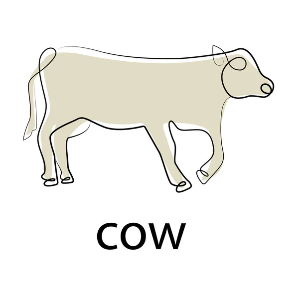 Monoline de vache. Bétail, contour de ligne noire. Une illustration simple d'un animal de compagnie, vecteur. — Image vectorielle