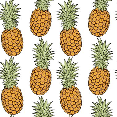 Ananaslı, kusursuz bir geçmişi var. Egzotik meyveler, sağlam arka plan. Tam ananas meyvesi, arka plan çizimi. Vektör.