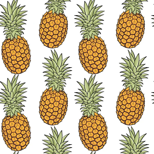 Бесшовный фон с ананасами. Экзотические фрукты, твердый фон. Целые фрукты ананаса, фоновая иллюстрация. Вектор. — стоковый вектор