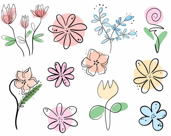 A set of flowers from lines. Vector, hand-drawing. — Stock Vector