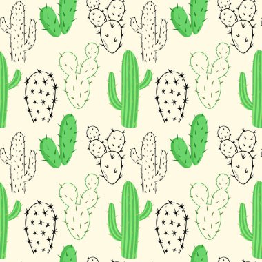 Kaktüslü şablon, vektör. Çöl bitkileri.