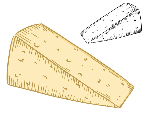 Stück Käse Dreieckige Form Vektor Teil Eines Hartkäsekopfes Milchverarbeitungsprodukt Produktion — Stockvektor