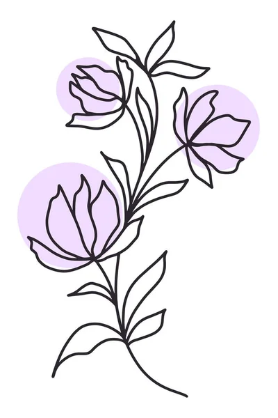 Elegant delicate flower line art, vector illustration. — 스톡 벡터