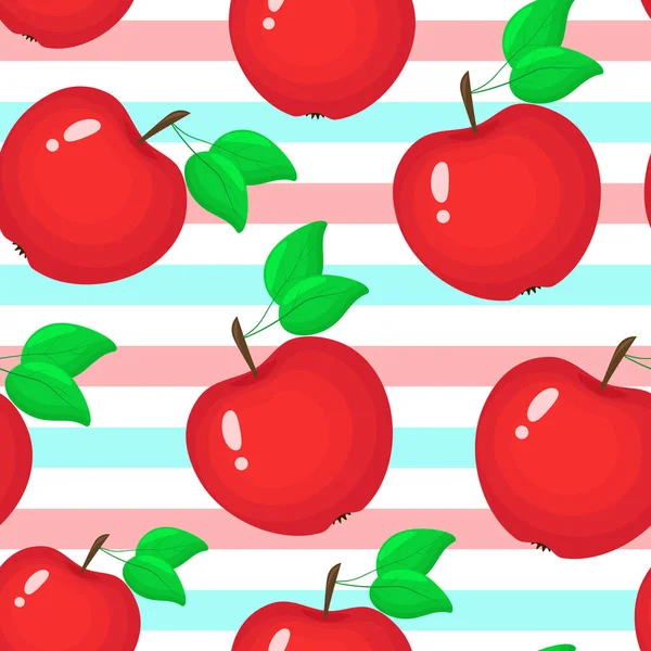 Çizgili Arka Planda Kırmızı Elmalar Vektör Çizimi Meyveli Kusursuz Bir — Stok Vektör