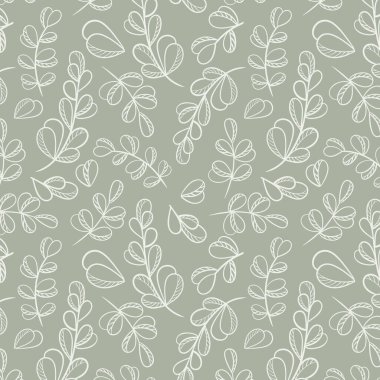 Yapay botanik dikişsiz desen, vektör çizimi. Yapraklarla sürekli doğal arka plan. Duvar kağıdı, ambalaj, tekstil ve tasarım için şablon.