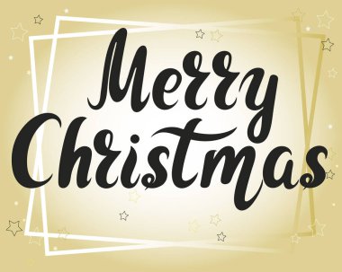 Altın arka planda el yapımı mutlu noeller, vektör tebrik kartı. Kavram, üzerinde yazı olan pankart. Yeni yıl arifesi ve Noel 'de tipografik illüstrasyon.