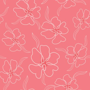 Parlak mercan rengi deseni, narin tek renkli çiçekler, vektör çizimi. Kusursuz çiçek arkaplanı. Paketleme, duvar kağıdı, kağıt ve tasarımlar için şablon.