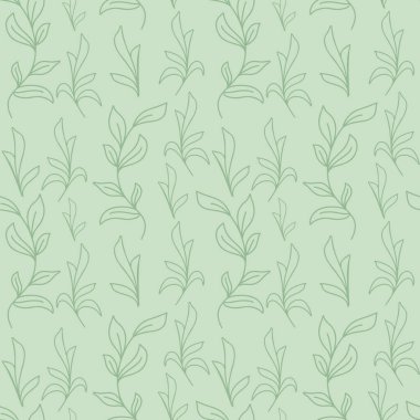 Kusursuz yapraklı dallar, vektör çizimi. Çarşaflı botanik geçmişi. Paketleme ve duvar kağıdı tasarımı için yeşil doğal desen.