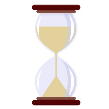 Beyaz arka planda izole edilmiş kum saati, vektör çizimi. Geçen zamanın sembolü. Zamanı ölçmek için içinde kum olan klasik bir saat. Çizgi film düz tasarımı.