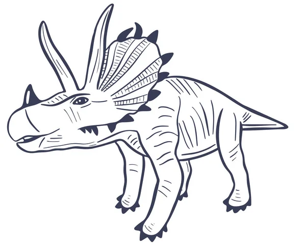 Skiss Dinosaurie Triceratops Vektor Illustration Naturens Förhistoriska Utrotade Djur Från — Stock vektor