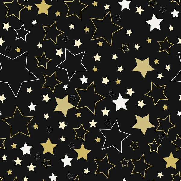 Estrelas Brilhantes Brancas Douradas Ordem Aleatória Contra Fundo Céu Noturno — Vetor de Stock