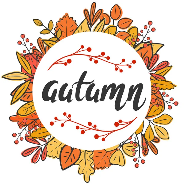 Autumn Frame Made Colorful Leaves Hand Lettering Vector Illustration Deciduous — Image vectorielle