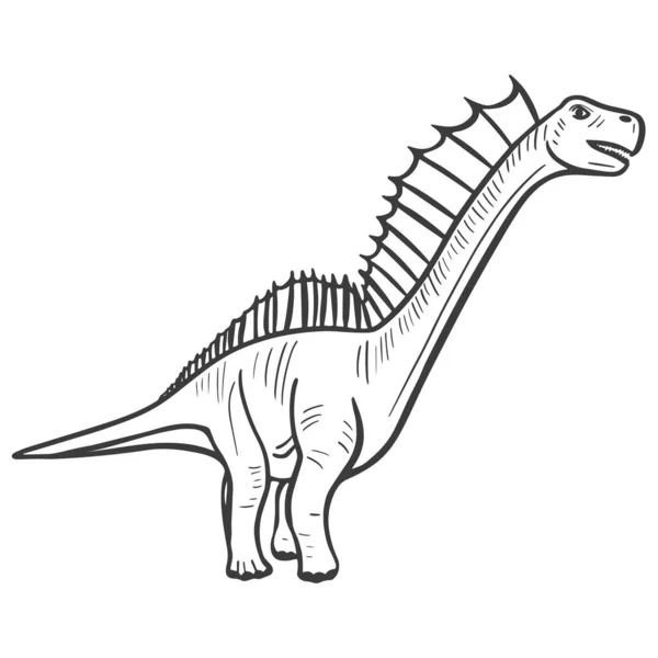 Dinozor Çizimi Elle Işlenmiş Nesli Tükenmiş Tarih Öncesi Bir Hayvanın — Stok Vektör
