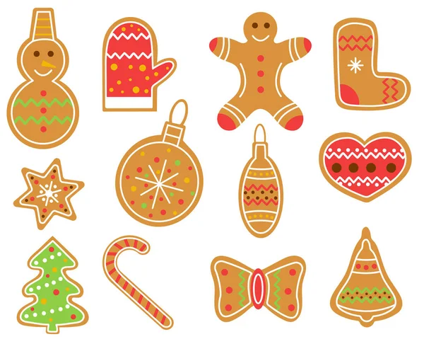 Ensemble Biscuits Noël Pain Épice Vectoriel Illustration Plate Collecte Produits — Image vectorielle