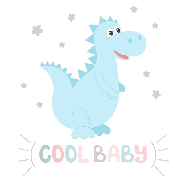 Dinosaurie och handskrift cool baby vykort. — Stock vektor