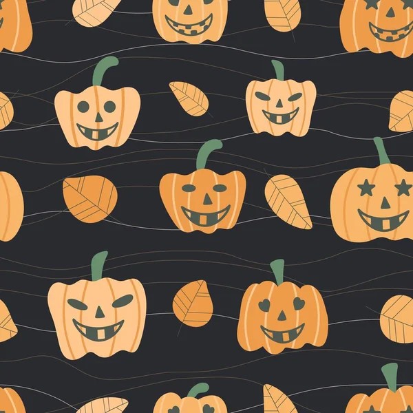 Personajes de calabaza Halloween patrón sin costuras. — Archivo Imágenes Vectoriales